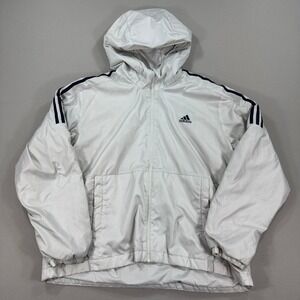 Adidas‎ Coat Women's 2XL White Insulated Hoodie Padded Rain Jacket Fall Winter